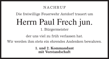 Traueranzeige von Paul Frech von MERKUR & TZ
