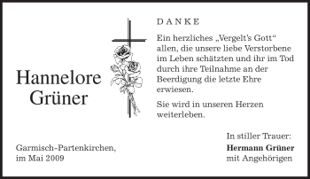 Traueranzeige von Hannelore Grüner von MERKUR & TZ