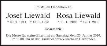 Traueranzeige von Rosa Liewald von MERKUR & TZ