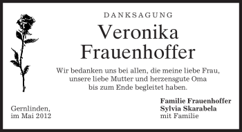 Traueranzeige von Veronika Frauenhoffer von MERKUR & TZ