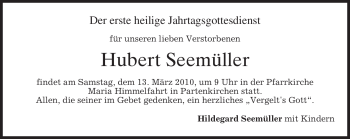 Traueranzeige von Hubert Seemüller von MERKUR & TZ
