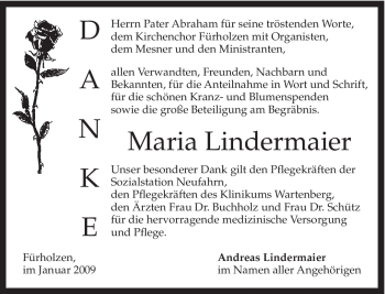 Traueranzeige von Maria Lindermaier von MERKUR & TZ