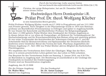 Traueranzeige von Wolfgang Klieber von MERKUR & TZ