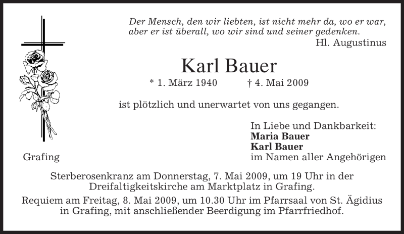  Traueranzeige für Karl Bauer vom 06.05.2009 aus MERKUR & TZ