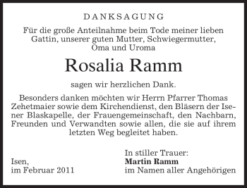 Traueranzeige von Rosalia Ramm von MERKUR & TZ