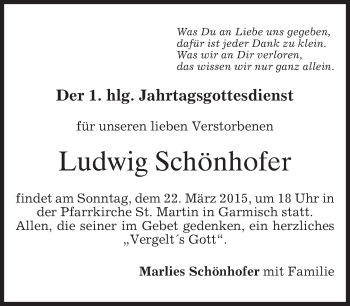 Traueranzeige von Ludwig Schönhofer von merkurtz