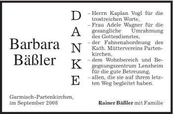 Traueranzeige von Barbara Bäßler von MERKUR & TZ