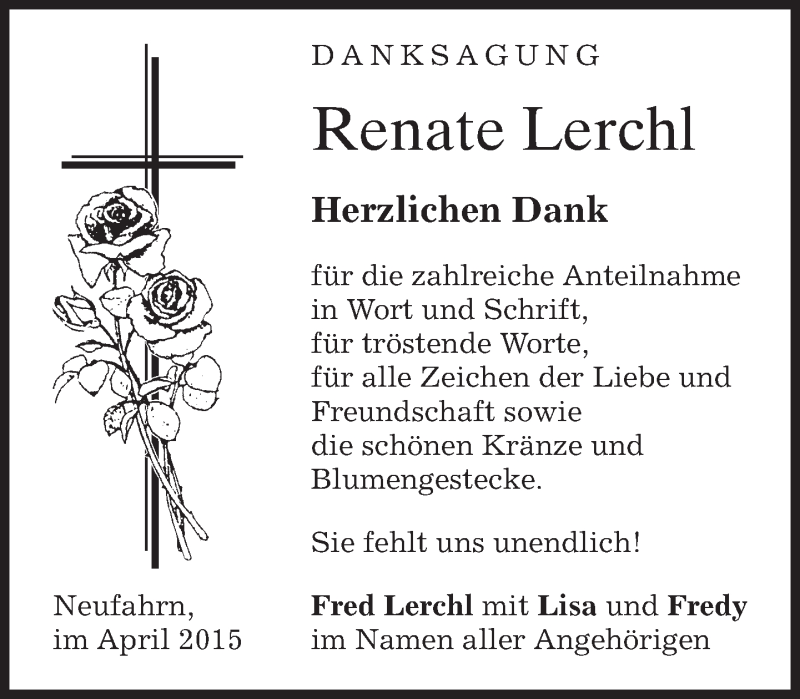  Traueranzeige für Renate Lerchl vom 11.04.2015 aus merkurtz