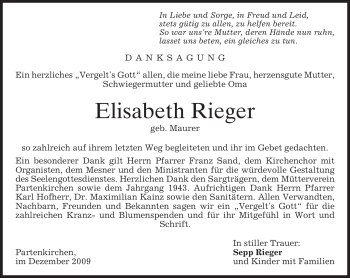 Traueranzeige von Elisabeth Rieger von MERKUR & TZ
