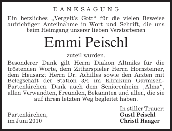 Traueranzeige von Emmi Peischl von MERKUR & TZ