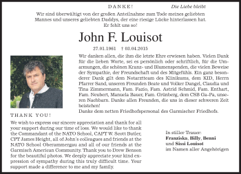 Traueranzeige von John F. Louisot von merkurtz
