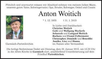 Traueranzeige von Anton Woitich von merkurtz