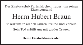 Traueranzeige von Hubert Braun von MERKUR & TZ
