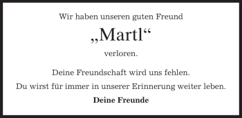 Traueranzeige von Martin Kellner von MERKUR & TZ