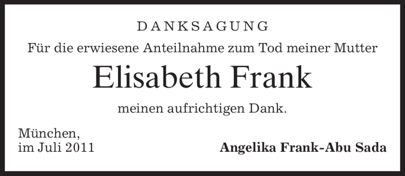  Traueranzeige für Elisabeth Frank vom 27.07.2011 aus MERKUR & TZ
