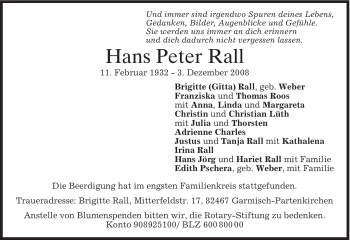 Traueranzeige von Hans Peter Rall von MERKUR & TZ