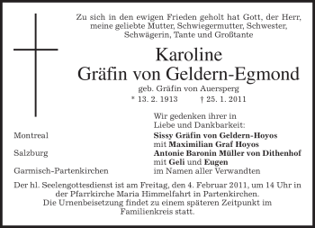 Traueranzeige von Karoline von Geldern-Egmond von MERKUR & TZ