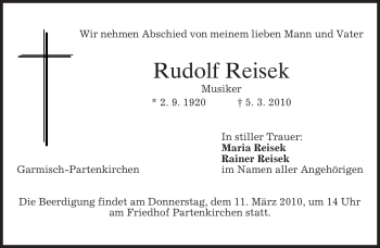 Traueranzeige von Rudolf Reisek von MERKUR & TZ