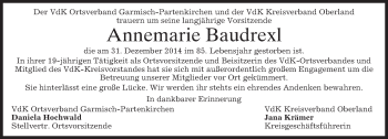 Traueranzeige von Annemarie Baudrexl von merkurtz