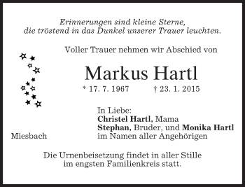 Traueranzeige von Markus Hartl von merkurtz