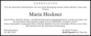 Traueranzeige von Maria Heckner von MERKUR & TZ