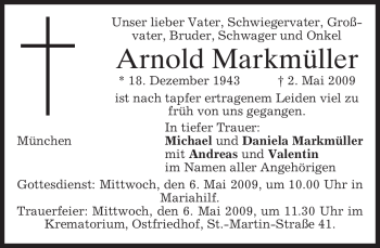 Traueranzeige von Arnold Markmüller von MERKUR & TZ