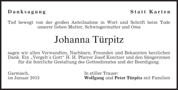 Traueranzeige von Johanna Türpitz von merkurtz