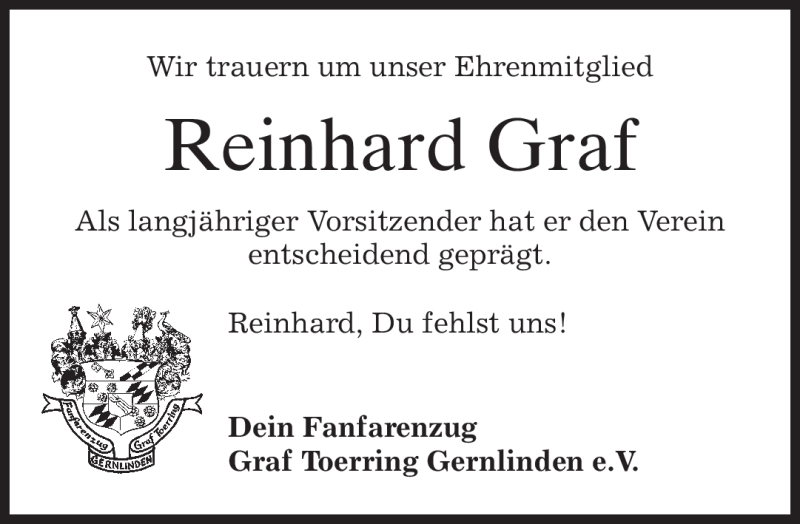  Traueranzeige für Reinhard Graf vom 06.10.2010 aus MERKUR & TZ