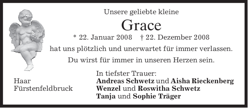  Traueranzeige für Grace  vom 27.12.2008 aus MERKUR & TZ