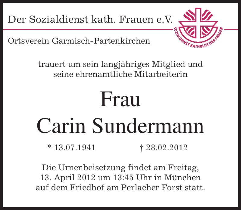  Traueranzeige für Carin Sundermann vom 11.04.2012 aus MERKUR & TZ
