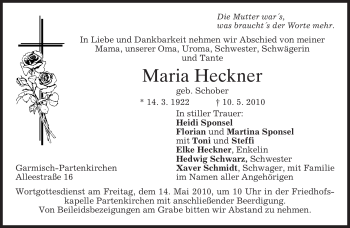 Traueranzeige von Maria Heckner von MERKUR & TZ