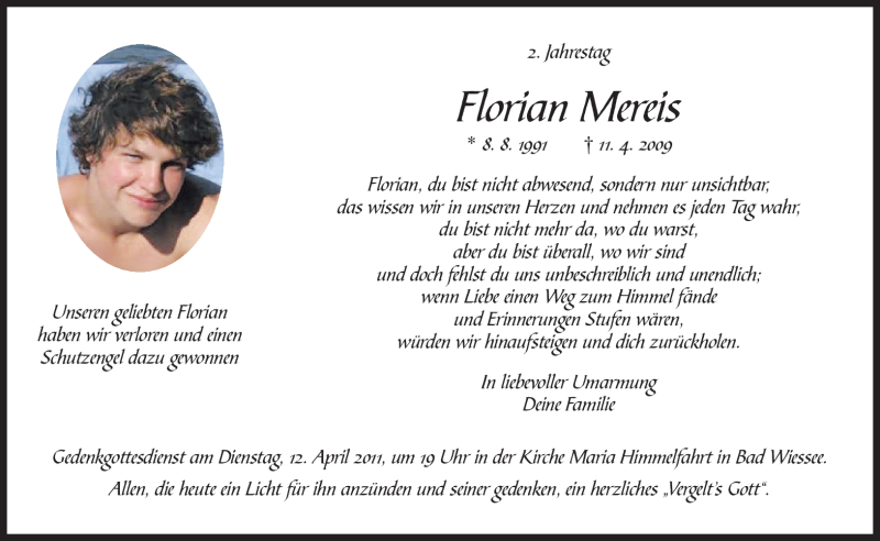  Traueranzeige für Florian Mereis vom 11.04.2011 aus MERKUR & TZ