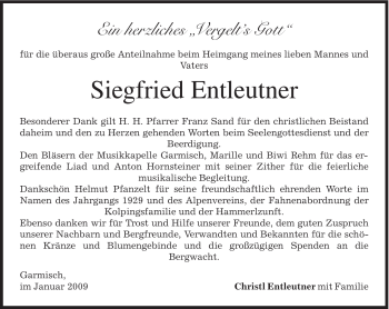 Traueranzeige von Siegfried Entleutner von MERKUR & TZ