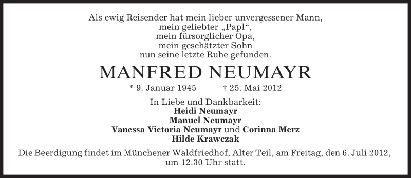  Traueranzeige für Manfred Neumayr vom 30.06.2012 aus MERKUR & TZ