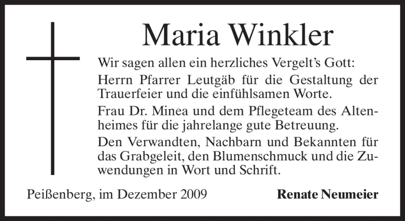 Traueranzeigen von Maria Winkler | trauer.merkur.de