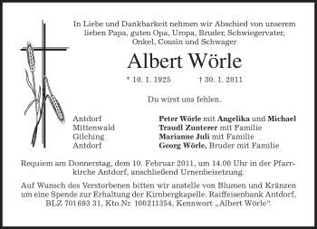 Traueranzeige von Albert Wörle von MERKUR & TZ
