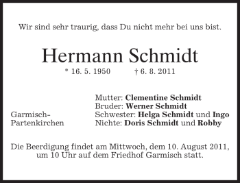 Traueranzeige von Hermann Schmidt von MERKUR & TZ