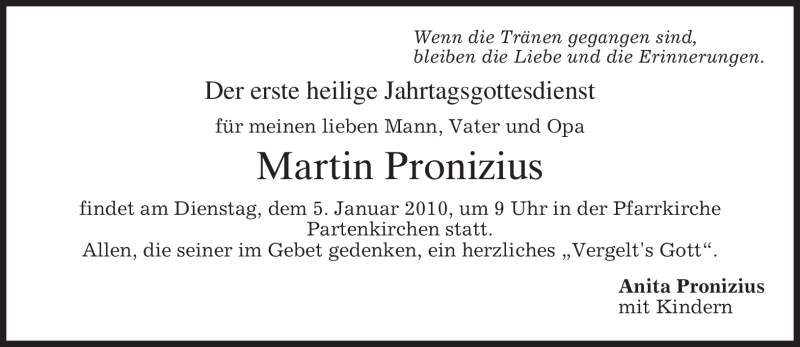  Traueranzeige für Martin Pronizius vom 02.01.2010 aus MERKUR & TZ