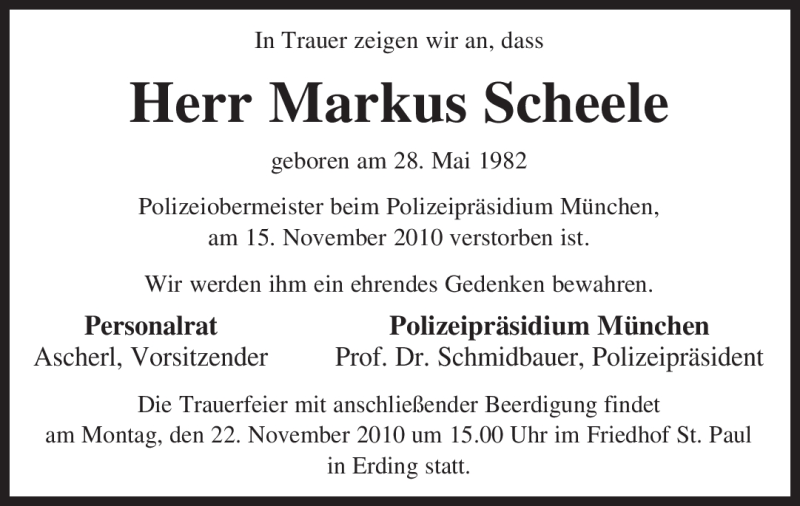 Traueranzeige für Markus Scheele vom 20.11.2010 aus MERKUR & TZ