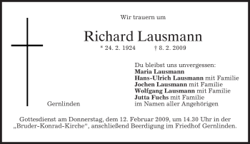 Traueranzeige von Richard Lausmann von MERKUR & TZ