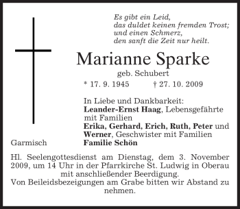 Traueranzeige von Marianne Sparke von MERKUR & TZ