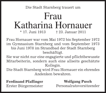 Traueranzeige von Katharina Hornauer von MERKUR & TZ