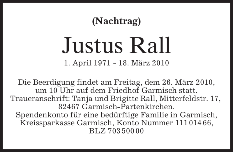  Traueranzeige für Justus Rall vom 25.03.2010 aus MERKUR & TZ