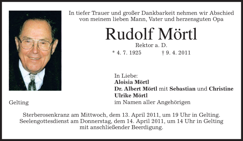  Traueranzeige für Rudolf Mörtl vom 12.04.2011 aus MERKUR & TZ
