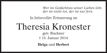 Traueranzeige von Theresia Kronester von merkurtz