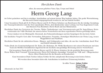 Traueranzeige von Georg Lang von MERKUR & TZ