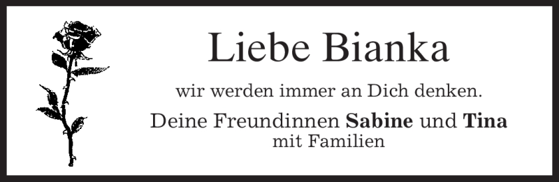  Traueranzeige für Bianka Nitsche vom 10.06.2010 aus MERKUR & TZ