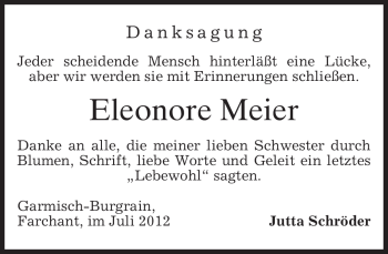 Traueranzeige von Eleonore Meier von MERKUR & TZ