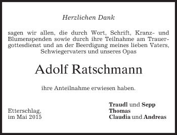 Traueranzeige von Adolf Ratschmann von merkurtz