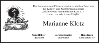 Traueranzeige von Marianne Klotz von MERKUR & TZ